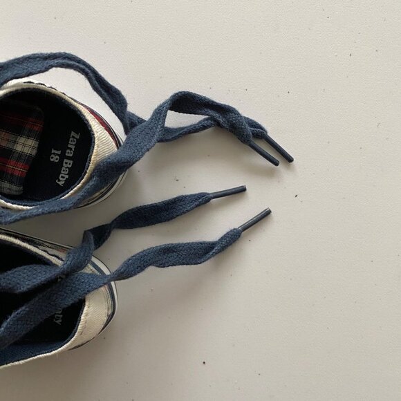 Zara Baby Sneakers US Size 2. Blue Lace Up Red Check - Picture 8 of 11